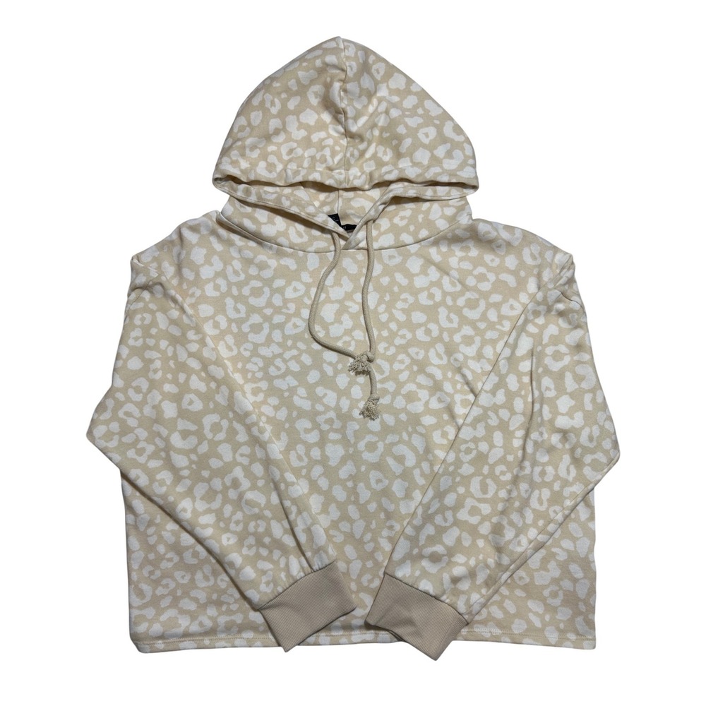 Forever 21 Leopard Print‎ Hoodie Womens Large Tan Cream Excellent Relaxed Fit